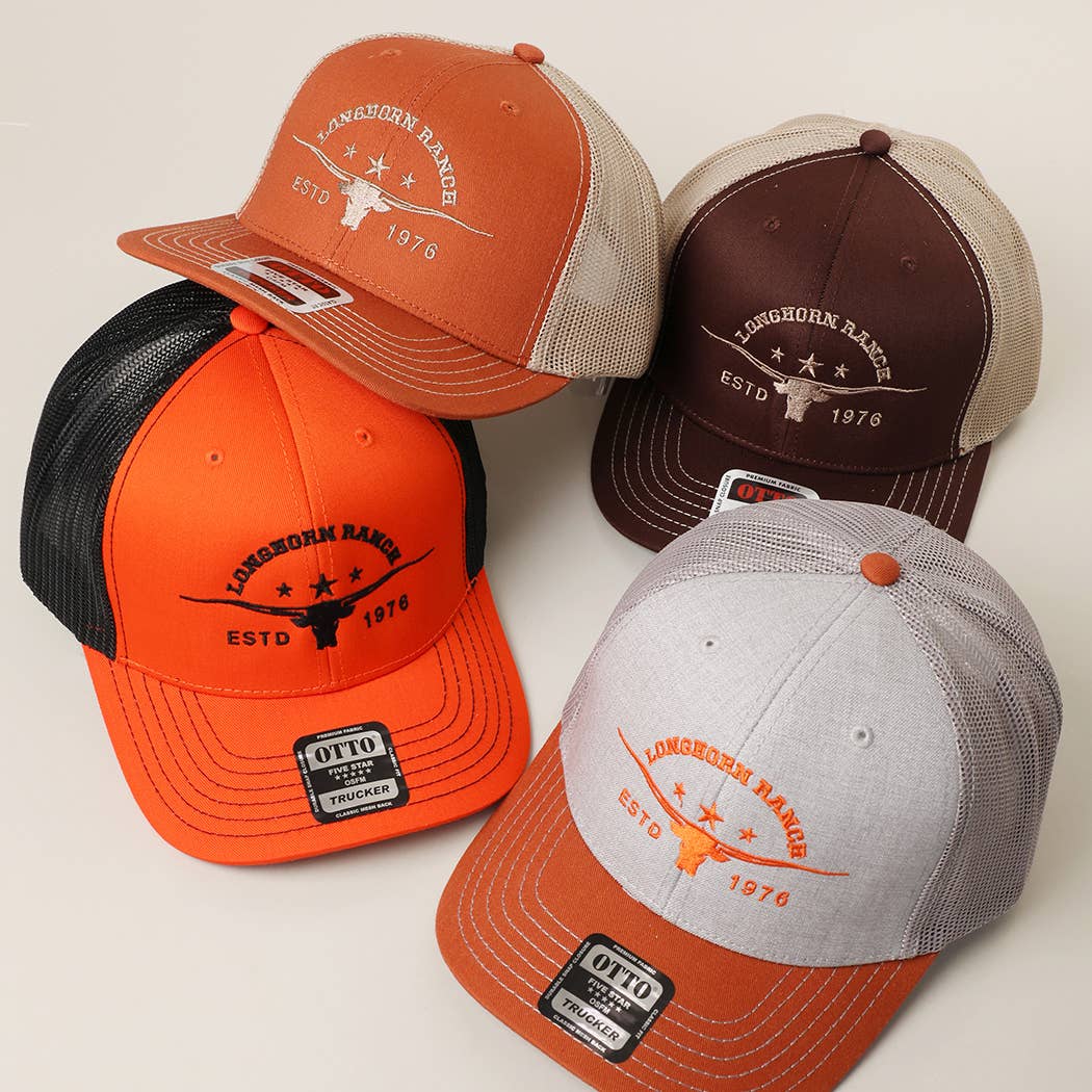 LONGHORN RANCH Embroidered Mid Profile Mesh Back Trucker Hat
