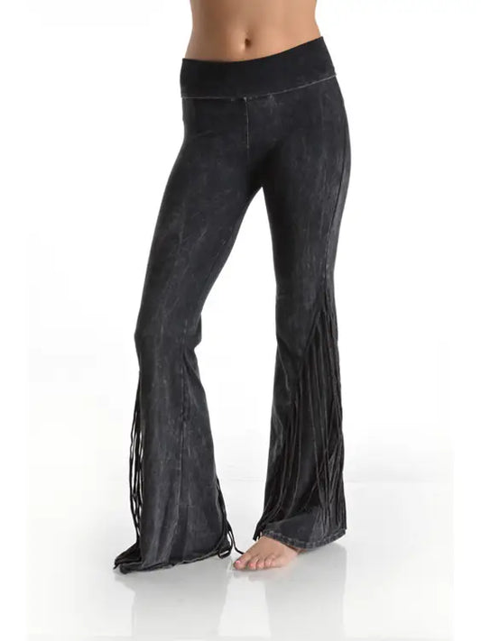 Mineral Wash Fringe Foldover Yoga Pants