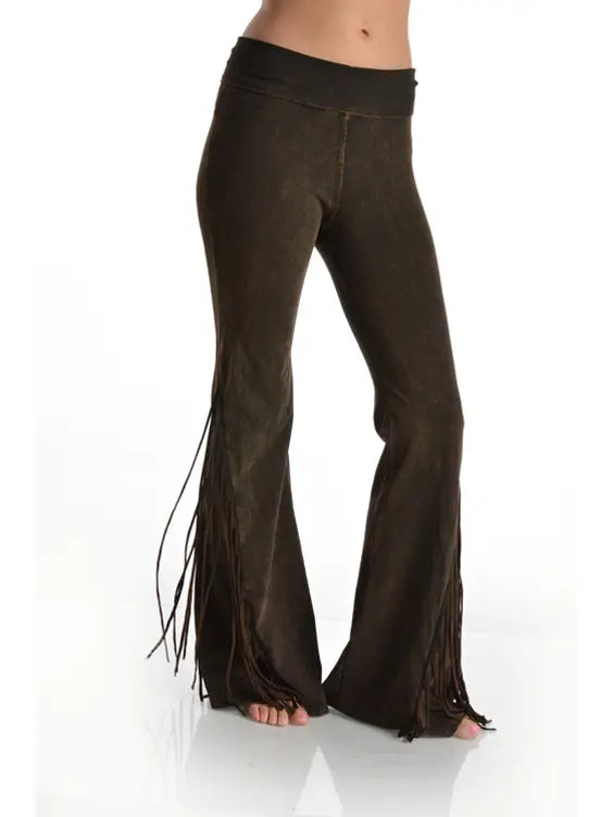 Mineral Wash Fringe Foldover Yoga Pants