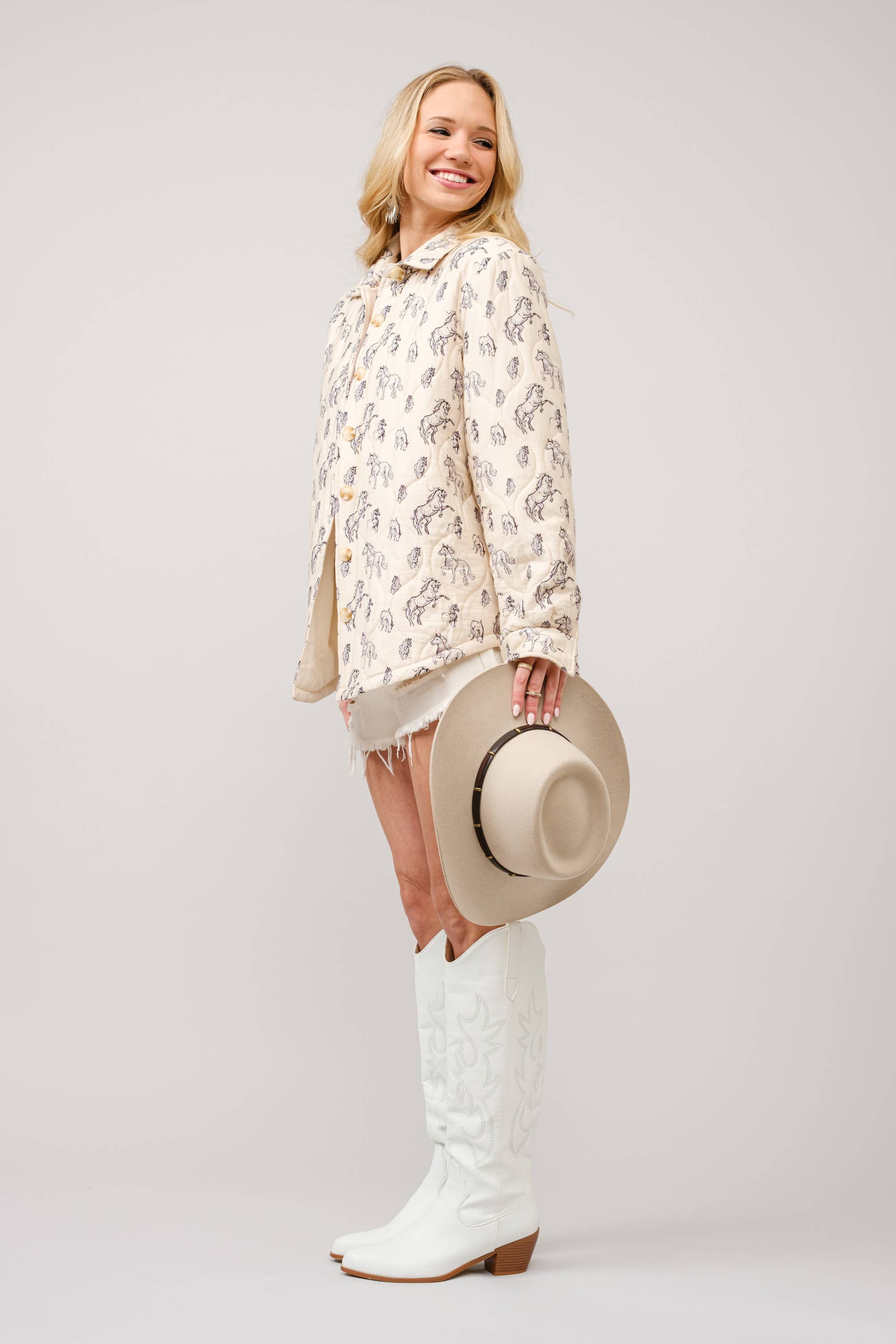 36344J - Quilted Western Horse Print Jacket