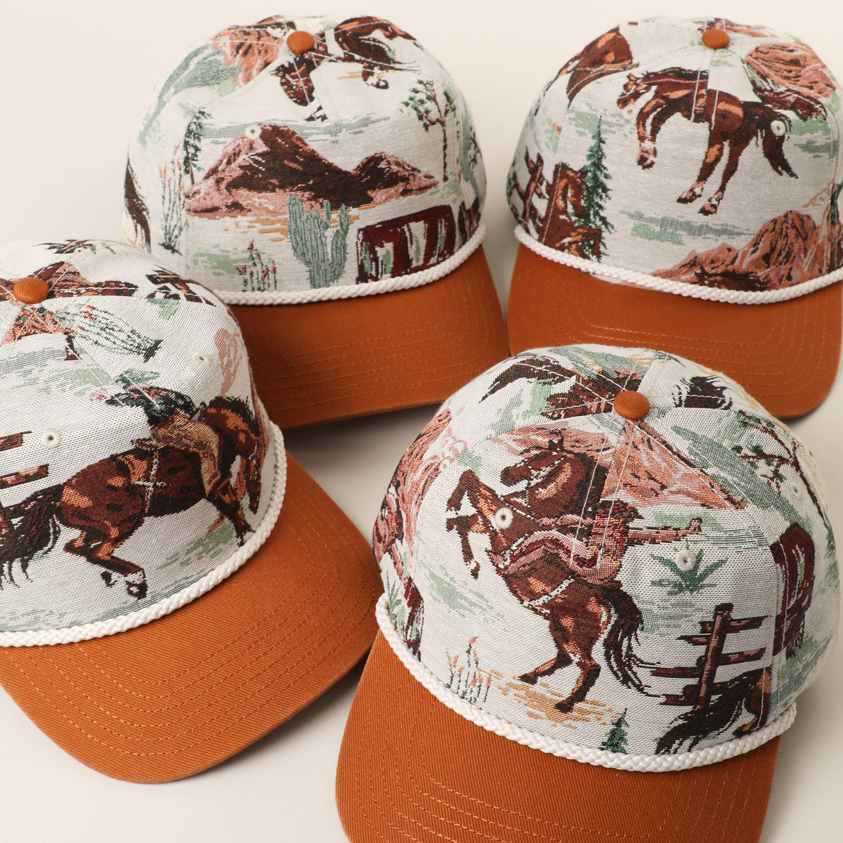Vintage Western Rodeo Cowboy Tapestry Rope Trucker Hat