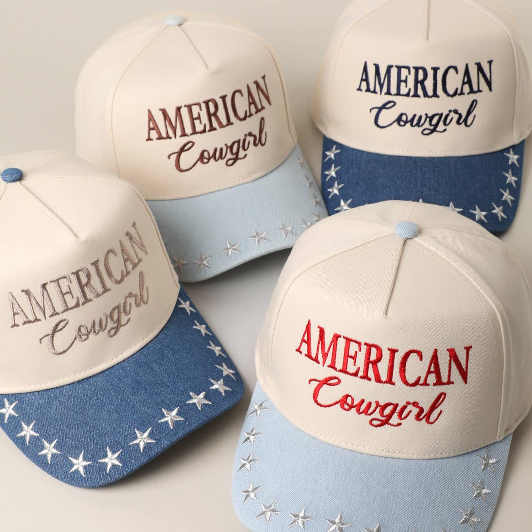 AMERICAN COWGIRL Embroidered Star Denim Trucker Hat