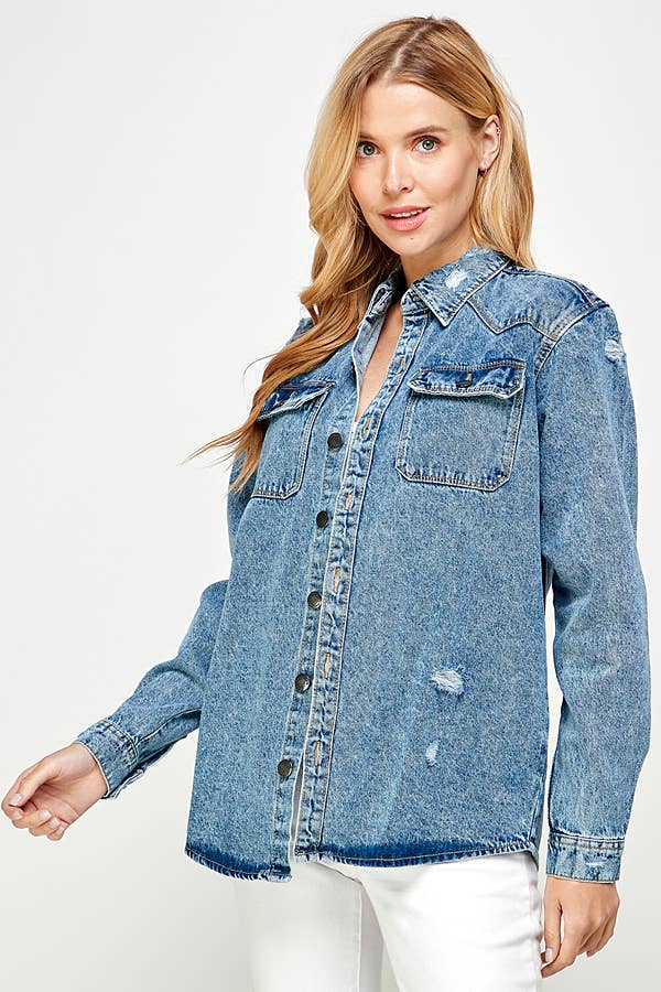 Long Sleeve Ladies Denim Shirts