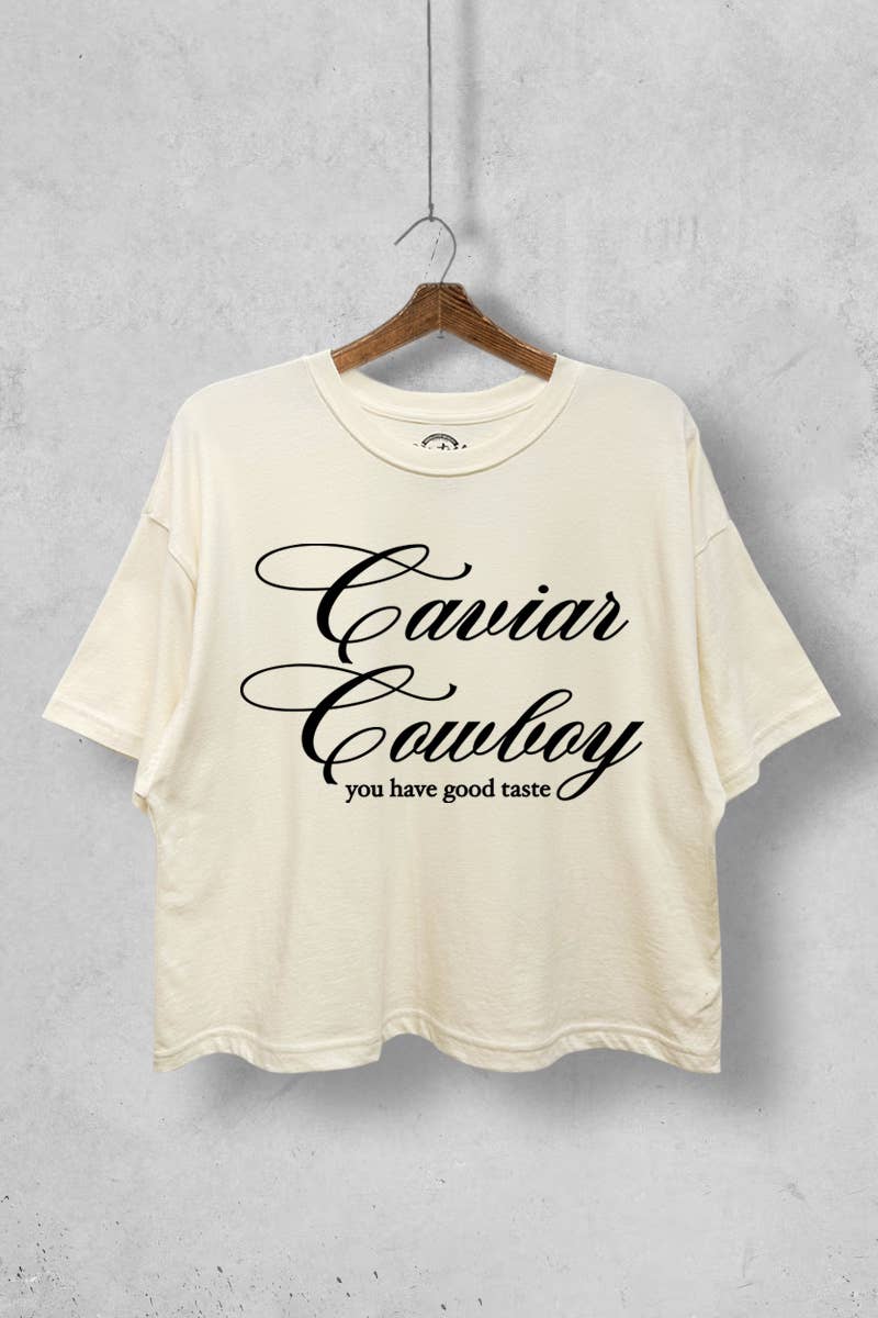 TC550-P6838 CAVIAR COWBOY GRAPHIC BOXY CROP T-SHIRT