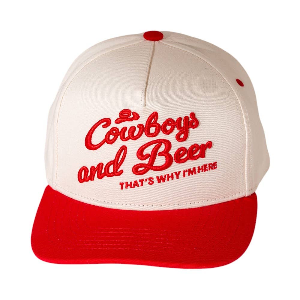 COWBOY AND BEER Message Embroidered Five Panel Canvas Snapback Baseball Cap