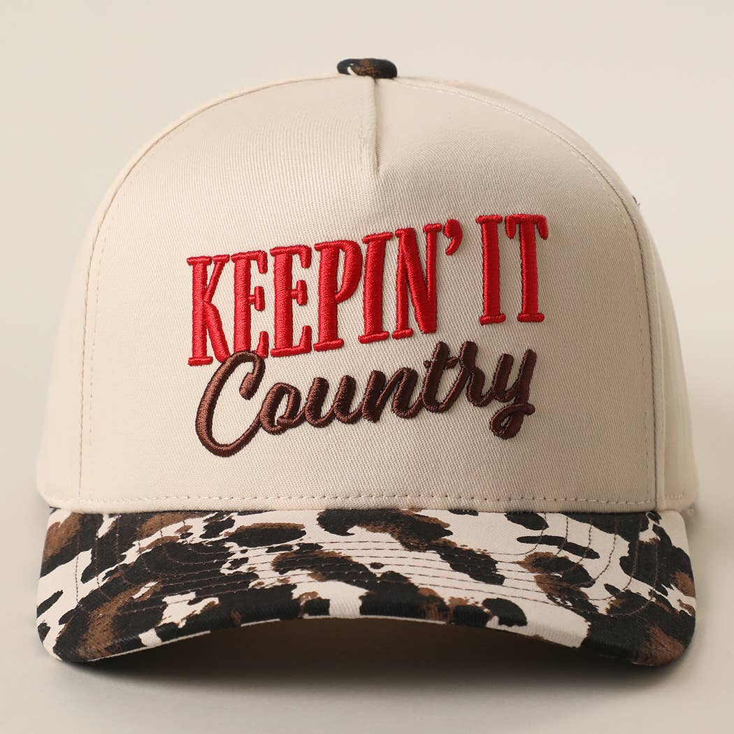 KEEPIN' IT Country 3D Embroidered Cow Print Brim Trucker Hat