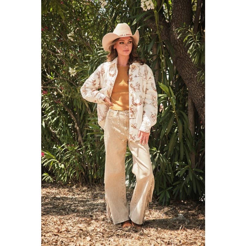 Western Printed Quilted Long Sleeve Shackets