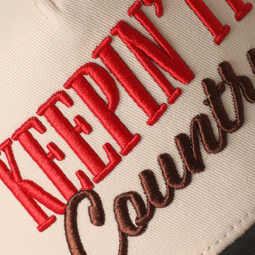 KEEPIN' IT Country 3D Embroidered Cow Print Brim Trucker Hat