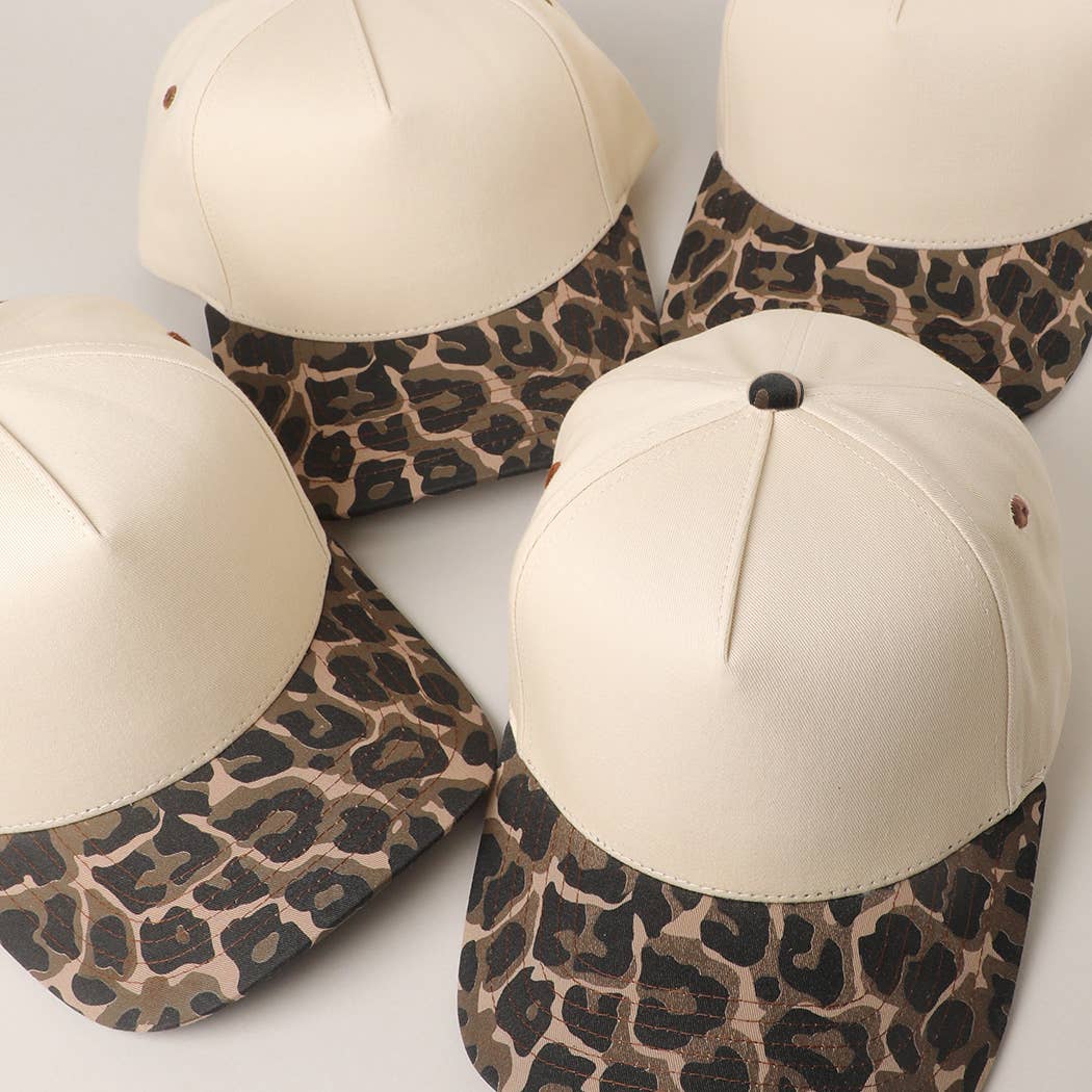 Two Tone Leopard Printed Canvas Trucker Hat