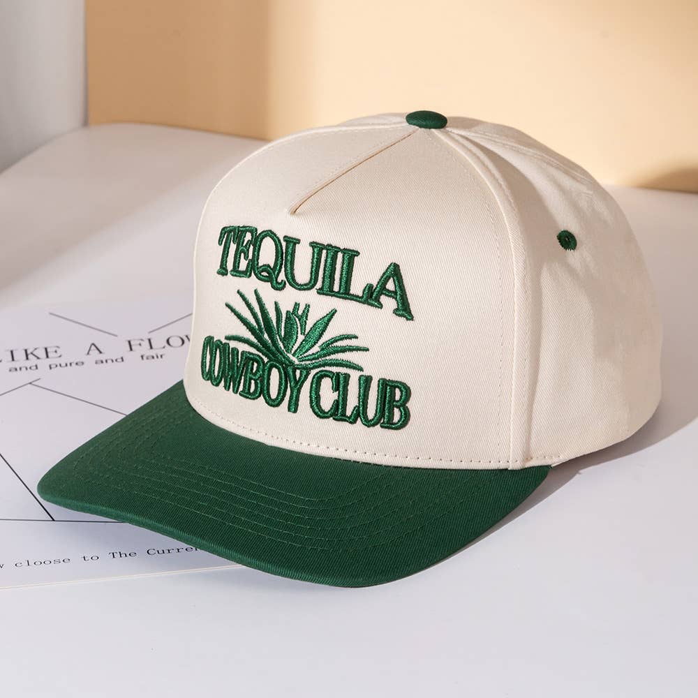 TEQUILA COWBOY Message Embroidered Five Panel Canvas Snapback Baseball Cap