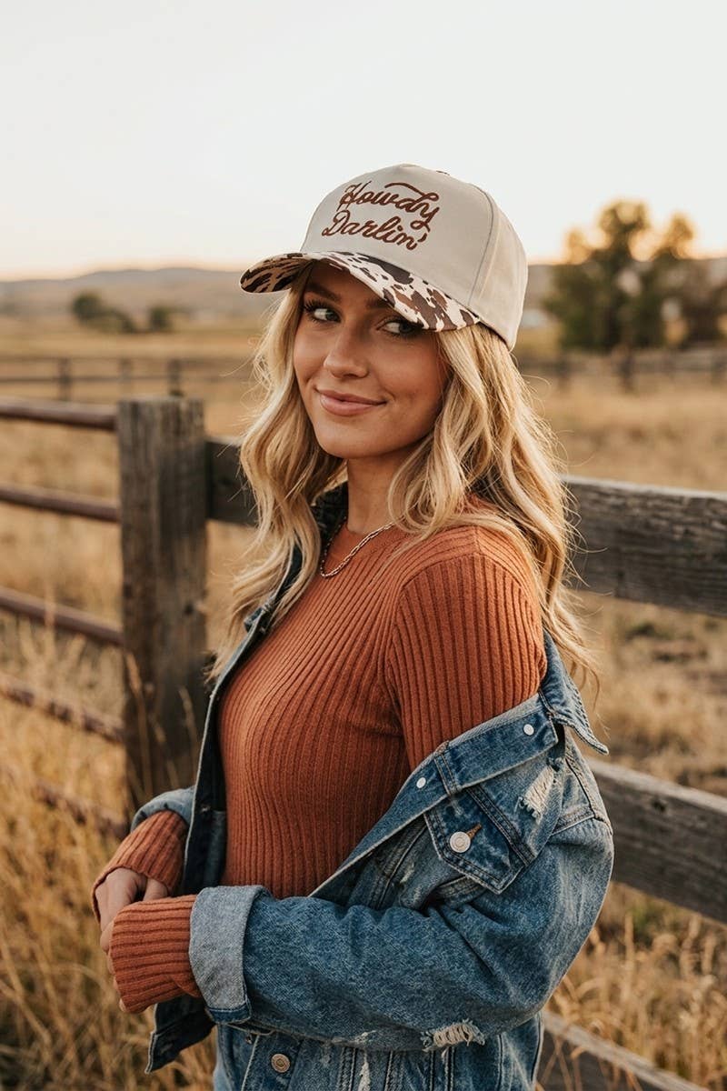 `Howdy Darlin Two Tone Canvas Cotton Cap Zenana Consgt.