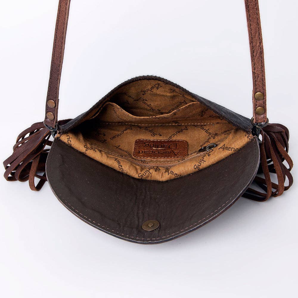 LC-ADBG924 Leather Crossbody with Hand-Tooled Floral Flap & Fringe