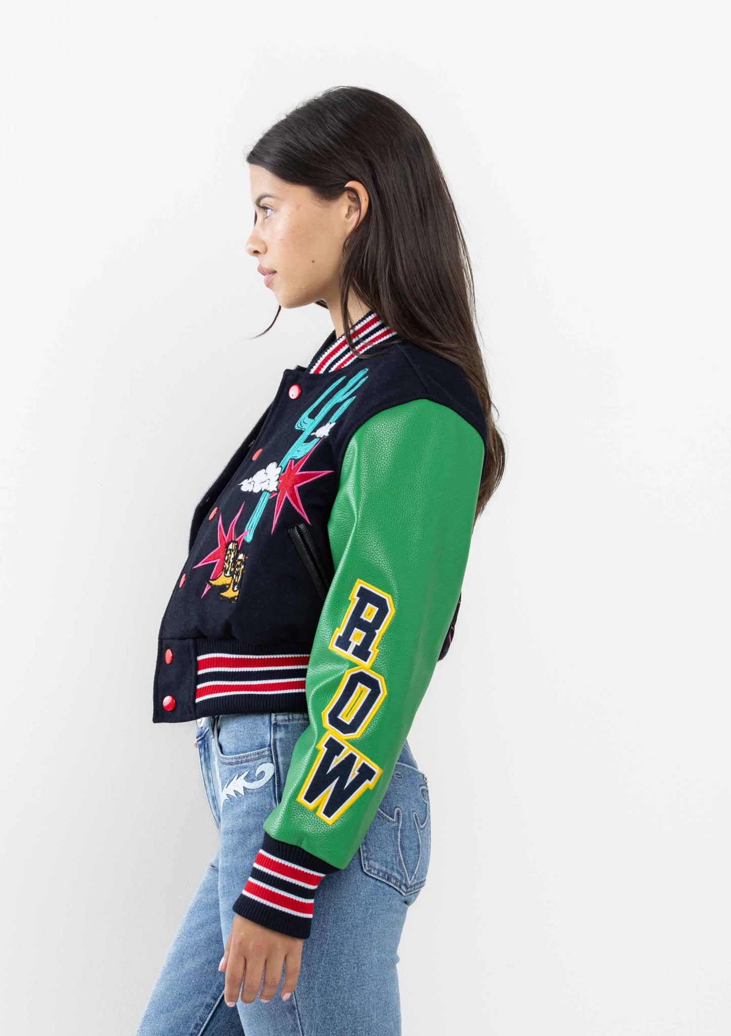 WILD AND FREE CROPPED VARSITY JACKET