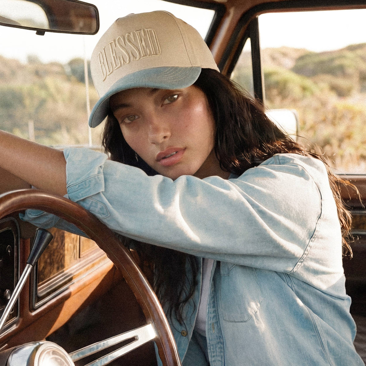 C.C BLESSED Letter Embroidered Two Tone Trucker Cap